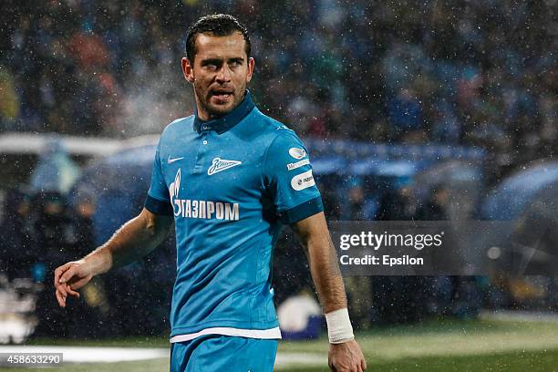 Aleksandr Kerzhakov of FC Zenit St. Petersburg reacts during the Russian Football League Championship match between FC Zenit St. Petersburg and FC...