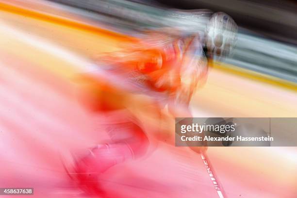 Reto Schaeppi of Switzerland skates during match 4 of the Deutschland Cup 2014 between Switzerland and Canada at Olympia Eishalle on November 8, 2014...