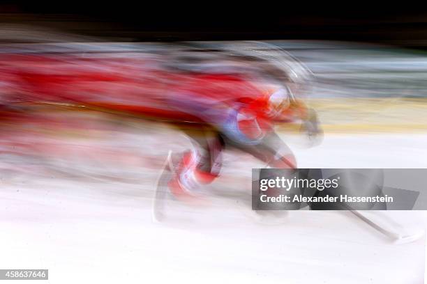 Reto Suri of Switzerland skates during match 4 of the Deutschland Cup 2014 between Switzerland and Canada at Olympia Eishalle on November 8, 2014 in...