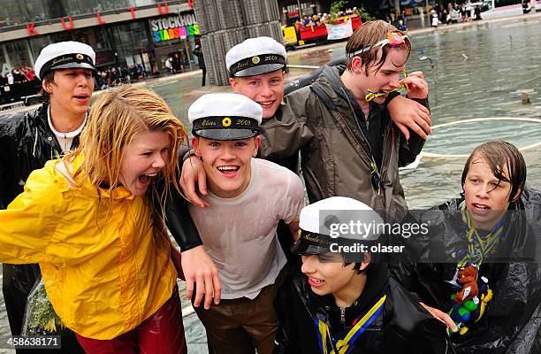 young swedish students celebrating graduation - graduation sweden stock pictures, royalty-free photos & images