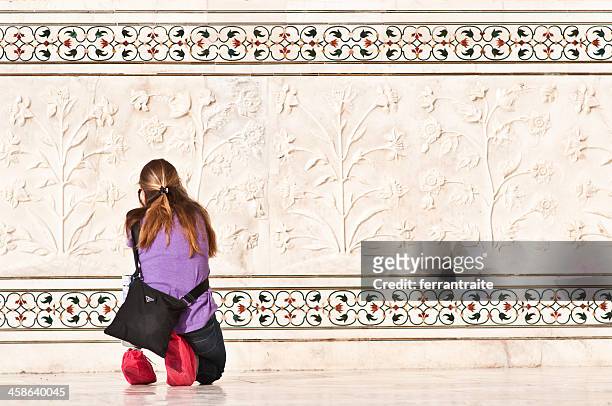 taj mahal carvings - shoe covers stock pictures, royalty-free photos & images