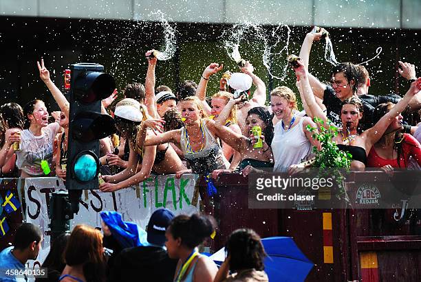 swedish students celebrating graduation - graduation sweden stock pictures, royalty-free photos & images