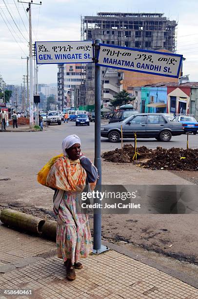 old woman on streets of addis ababa, ethiopia - addis abeba bildbanksfoton och bilder