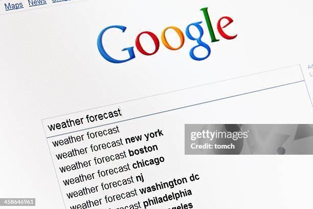 weather forecast in google search field. - search bar stock pictures, royalty-free photos & images