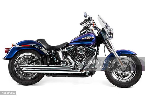 custom harley davidson fat boy motorcycle on white background - harley davidson stockfoto's en -beelden