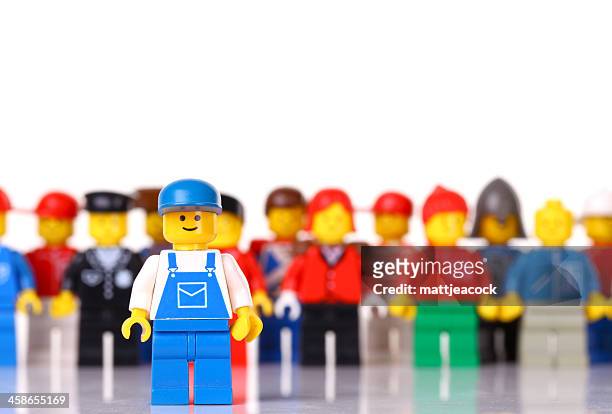 lego worker figure - plastic block stock pictures, royalty-free photos & images