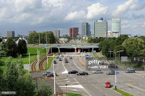 view at highway and skyline in the south of utrecht - utrecht city stock pictures, royalty-free photos & images
