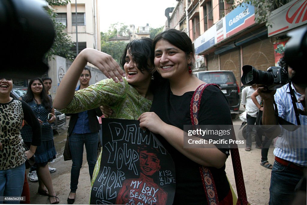 Indian Girls take part in a protest against the Hindu moral...