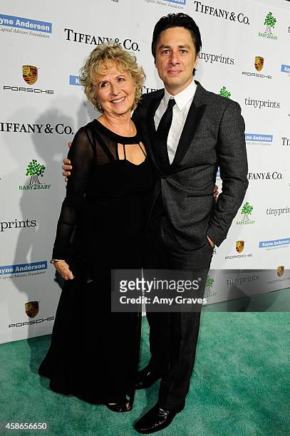 Actor Zach Braff and mother Anne Brodzinsky attend the 2014 Baby2Baby Gala, presented by Tiffany & Co. On November 8, 2014 in Culver City, California.