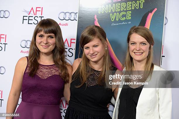 Producers Sarah Mannering, Fanny Drew and director Genevieve Dulude-De Celles attend the screening of "Inherent Vice" during AFI FEST 2014 presented...