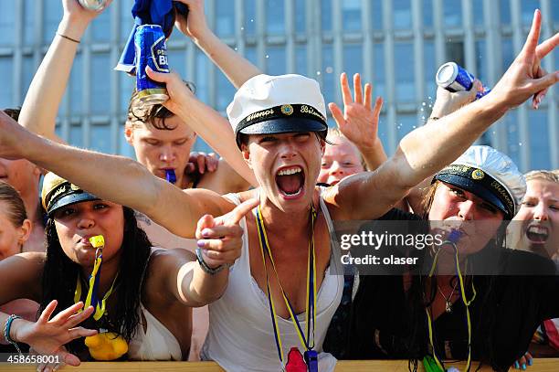 swedish students celebrating graduation - graduation sweden stock pictures, royalty-free photos & images