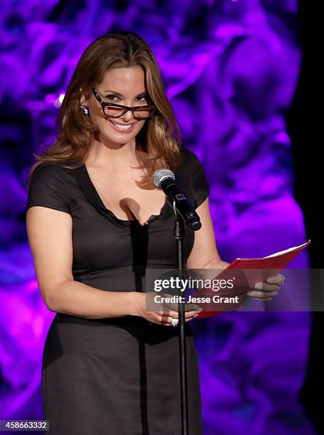 Actress Alex Meneses speaks onstage at the International Myeloma Foundation 8th Annual Comedy Celebration benefiting The Peter Boyle Research Fund &...