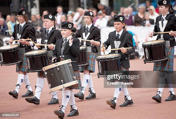 young pipe band drummers - kilt stock pictures, royalty-free photos & images