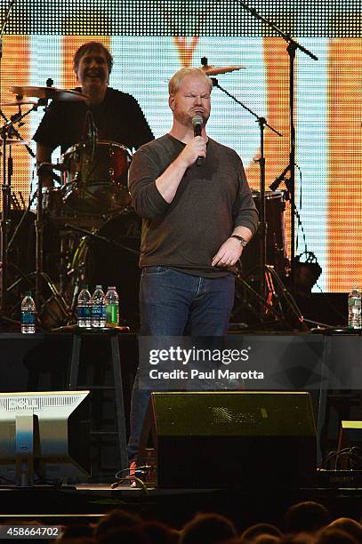Jim Gaffigan performs at the 2014 Comics Come Home Benefiting The Cam Neely Foundation For Cancer Care at TD Garden on November 8, 2014 in Boston,...