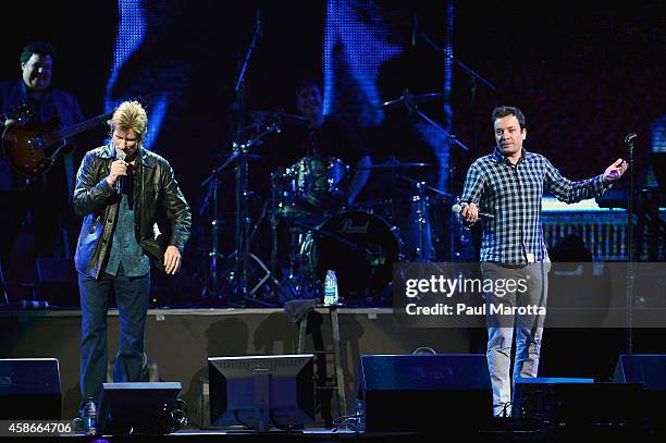 Denis Leary and Jimmy Fallon perform at the 2014 Comics Come Home Benefiting The Cam Neely Foundation For Cancer Care at TD Garden on November 8,...