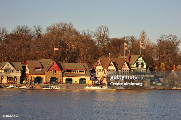 boathouse row in philadelphia - båthus bildbanksfoton och bilder