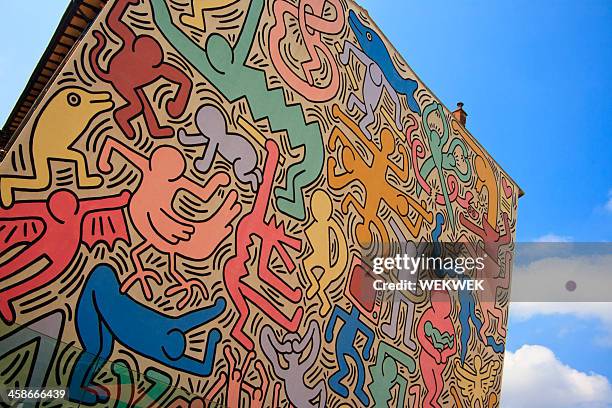 tuttomondo (keith haring mural), pisa, italy - pisa stock pictures, royalty-free photos & images