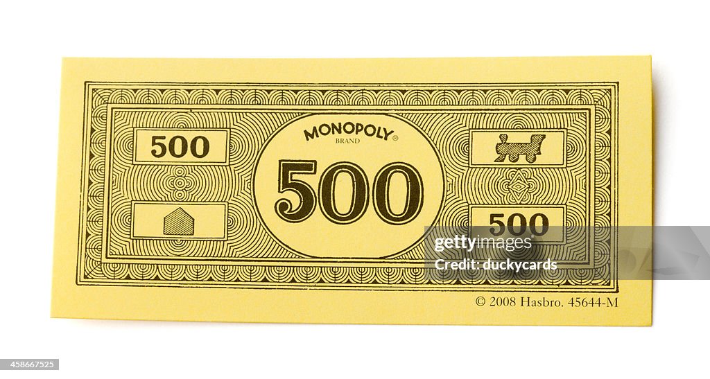Monopoly Money 500 Dollar Bill High-Res Stock Photo - Getty Images