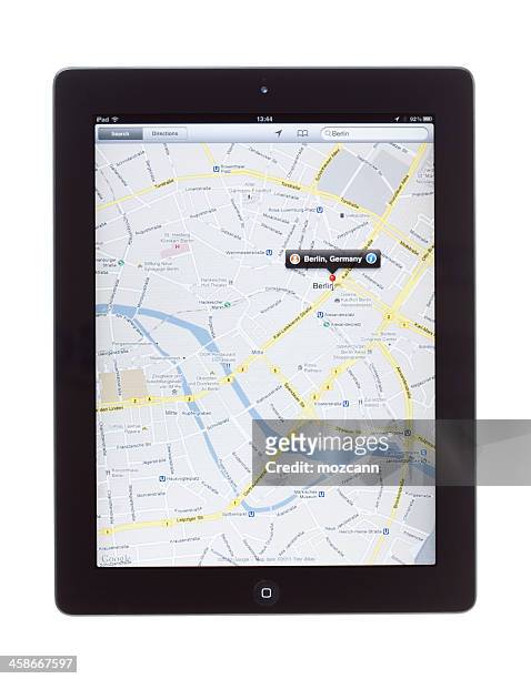 berlin map on ipad2 - google map stock pictures, royalty-free photos & images