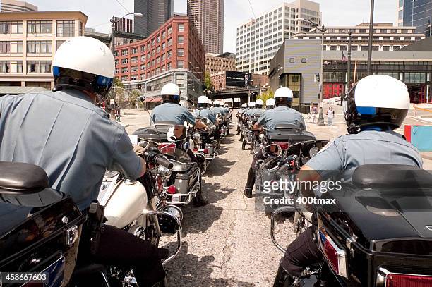 seattle police officers motorcycle unit - seattle police stock pictures, royalty-free photos & images