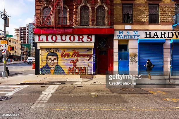avenue b in east village new york - east village stock pictures, royalty-free photos & images