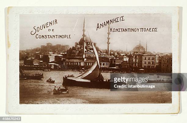 old istanbul bosphorus (postcard) - historical istanbul stockfoto's en -beelden