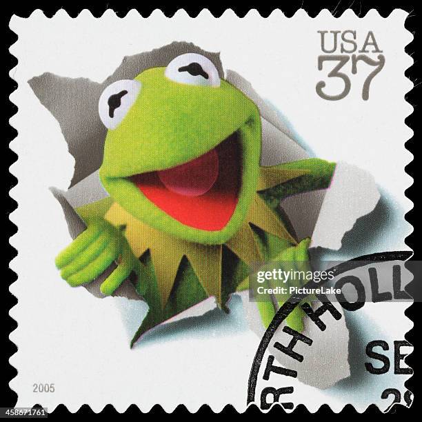 usa kermit the frog postage stamp - muppets animal stock pictures, royalty-free photos & images