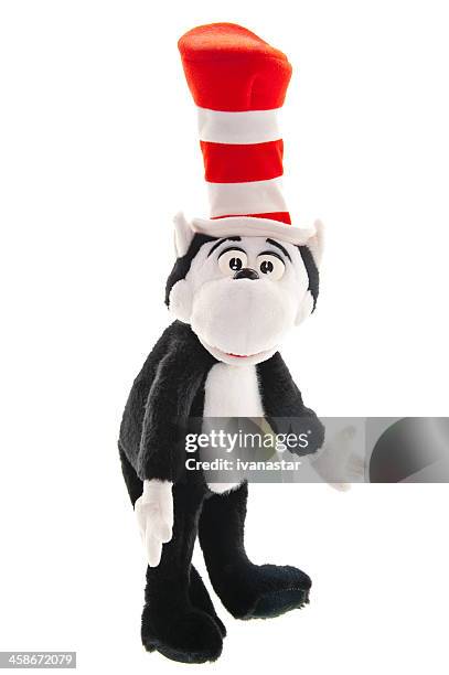 dr. seuss cat in the hat plush toy - cat toy stock pictures, royalty-free photos & images