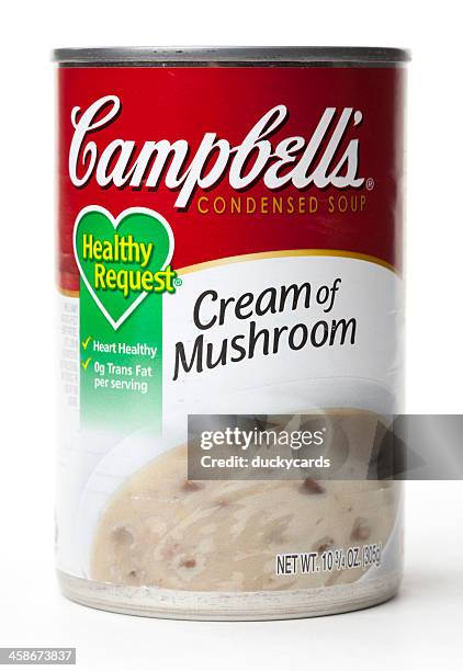 campbell's condensed cream of mushroom soup - mushroom soup isolated stock pictures, royalty-free photos & images