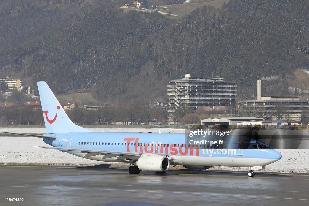 Thomson Fly Boeing 737 passenger jet in Innsbruck