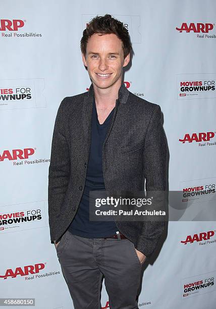 Actor Eddie Redmayne attends AARP's 2nd annual "Movies For Grownups" film showcase featuring "The Theory Of Everything" at Regal 14 at LA Live...