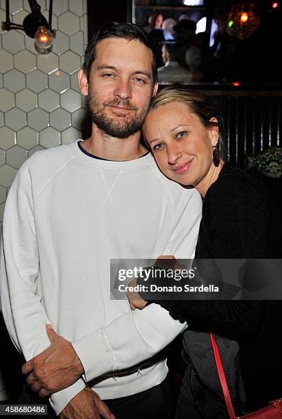 Actor Tobey Maguire and jewelry designer Jennifer Meyer attend Chris McMillan Celebrates His Birthday And Recent Nuptials Hosted By Linda Wells,...