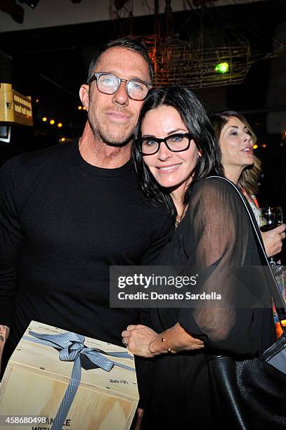 Hairstylist Chris McMillan and actress Courteney Cox attend Chris McMillan Celebrates His Birthday And Recent Nuptials Hosted By Linda Wells, Allure...