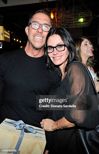 Hairstylist Chris McMillan and actress Courteney Cox attend Chris McMillan Celebrates His Birthday And Recent Nuptials Hosted By Linda Wells, Allure...