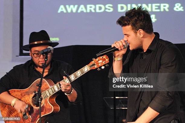 Singers Andrew Garcia and Josh Golden attend the Unlikely Heroes' 3rd Annual Awards Dinner And Gala at Sofitel Hotel on November 8, 2014 in Los...