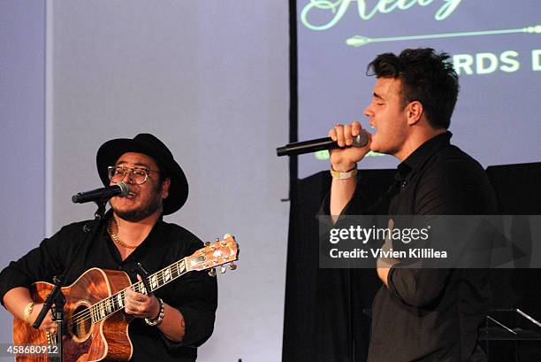 Singers Andrew Garcia and Josh Golden attend the Unlikely Heroes' 3rd Annual Awards Dinner And Gala at Sofitel Hotel on November 8, 2014 in Los...