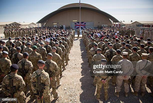 The national flag of the United Kingdom is displayed as British troops and service personal remaining in Afghanistan are joined by International...