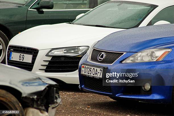 audi r8 and lexus is-f - f stop stock pictures, royalty-free photos & images