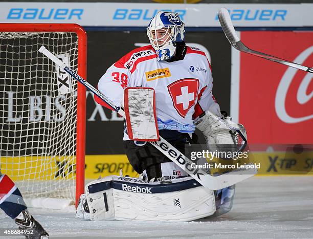 Sandro Zurkirchen of Team Switzerland during the game between Slovakia and Switzerland on November 9, 2014 in Munich, Germany.