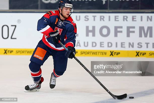 Adam Janosik of Slovakia during match 5 of the Deutschland Cup 2014 between Slovakia and Switzerland at Olympia Eishalle on November 9, 2014 in...