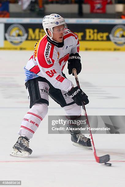 Christoph Bertschy of Switzerland during match 5 of the Deutschland Cup 2014 between Slovakia and Switzerland at Olympia Eishalle on November 9, 2014...