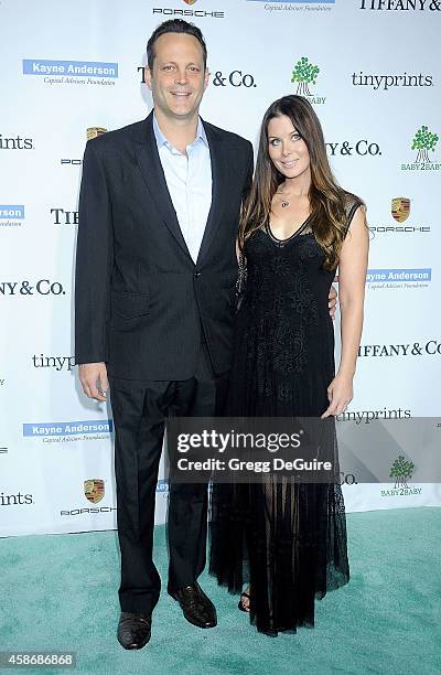 Actor Vince Vaughn and Kyla Weber arrive at the 2014 Baby2Baby Gala presented by Tiffany & Co. Honoring Kate Hudson at The Book Bindery on November...