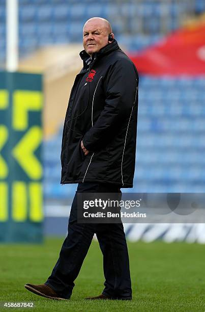 London Welsh head coach Justin Burnell looks on ahead of the LV= Cup match between London Welsh and Gloucester at Kassam Stadium on November 9, 2014...