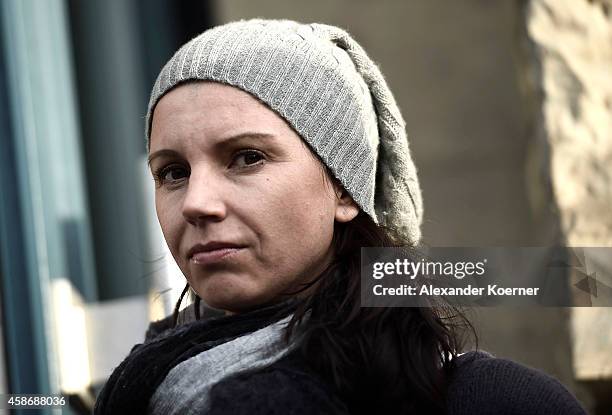 Teresa Enke, wife of Robert Enke, stands outside the special exhibition "ROBERT gedENKEn" at State Museum on November 9, 2014 in Hanover, Germany....