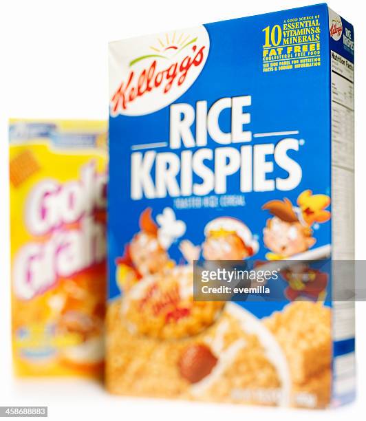 rice krispies fat free cereal and golden grahams - rice krispies stock pictures, royalty-free photos & images