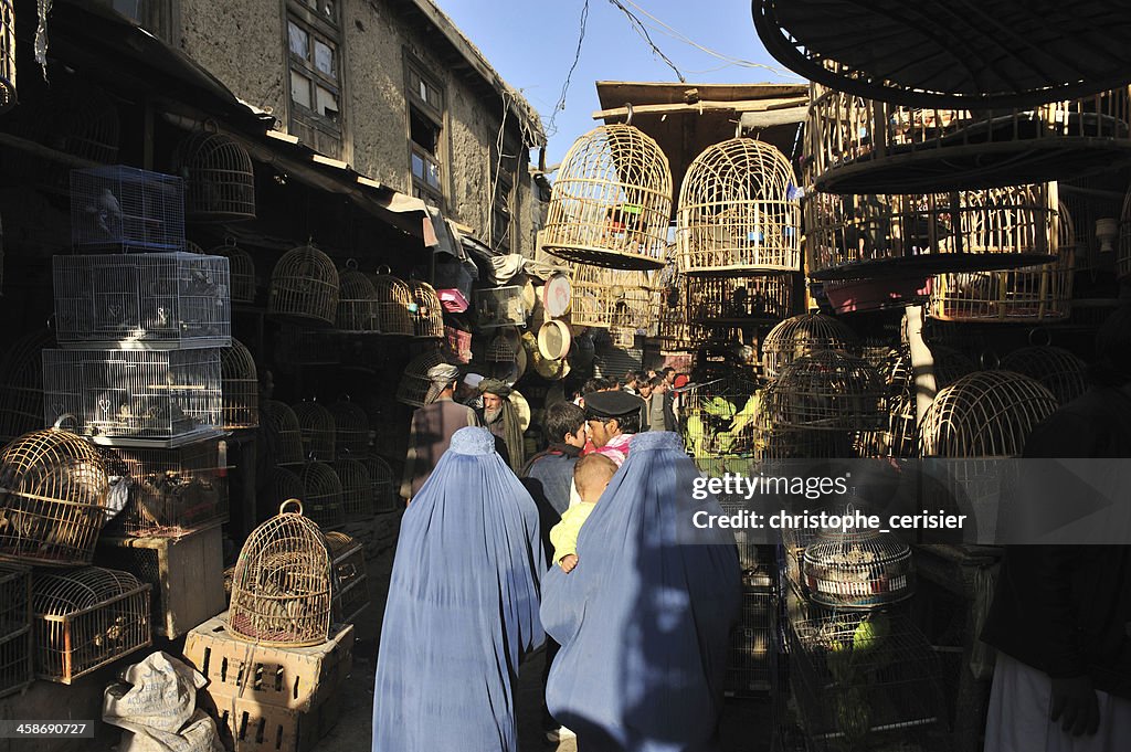 Women wearing blue burka in Kabul's bazaar / market