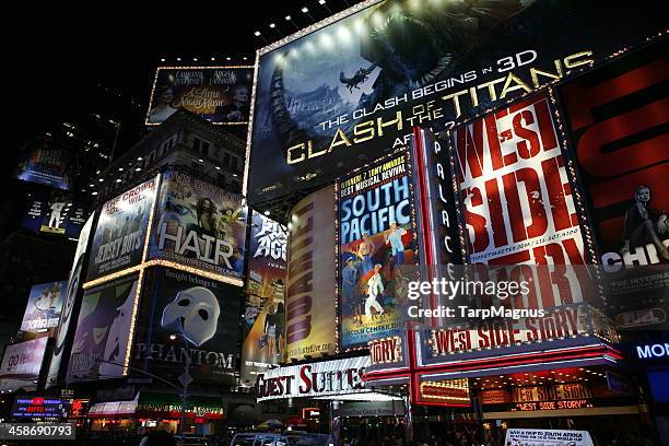 broadway in new york city - musical theater stock-fotos und bilder