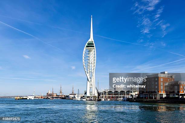 portsmouth's spinnaker tower from spice island - portsmouth england stock pictures, royalty-free photos & images