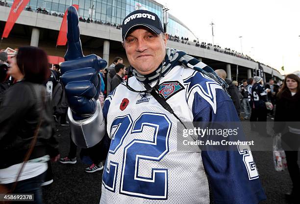 Cowboys fan arrives at the stadium prior to kickoff during the NFL week 10 match between the Jackson Jaguars and the Dallas Cowboys at Wembley...