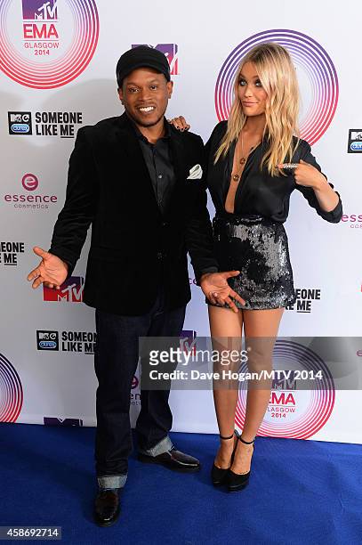 Presenters Sway Calloway and Laura Whitmore attend the MTV EMA's 2014 at The Hydro on November 9, 2014 in Glasgow, Scotland.
